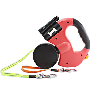 Automatic Dual Headed Pet Leashes with Flashlight Garbage Bag Box