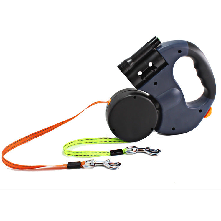 Automatic Dual Headed Pet Leashes with Flashlight Garbage Bag Box