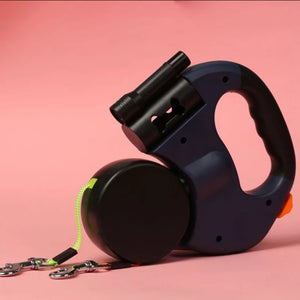 Automatic Dual Headed Pet Leashes with Flashlight Garbage Bag Box